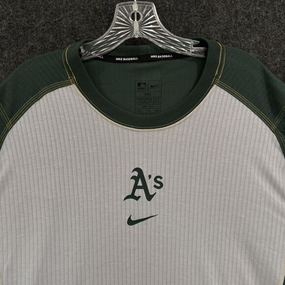 Oakland Athletics Shirt Mens XXL Gray Green Long Sleeve Nike Dri Fit Baseball - Picture 2 of 9